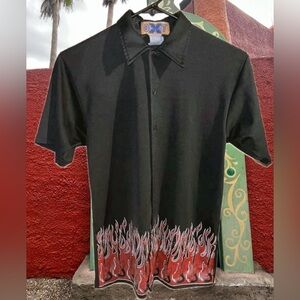 Orbit Red Flame Guitar Design Button up